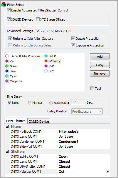 Filter and Shutter Setup Pane